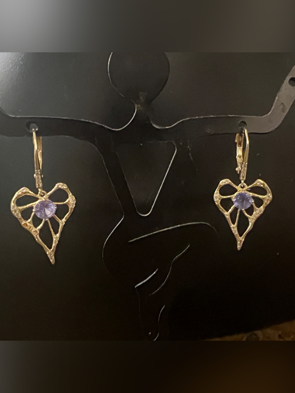 925 Plated Heart Drop Earrings Clear & Purple Stone - Elegant Women's Jewelry